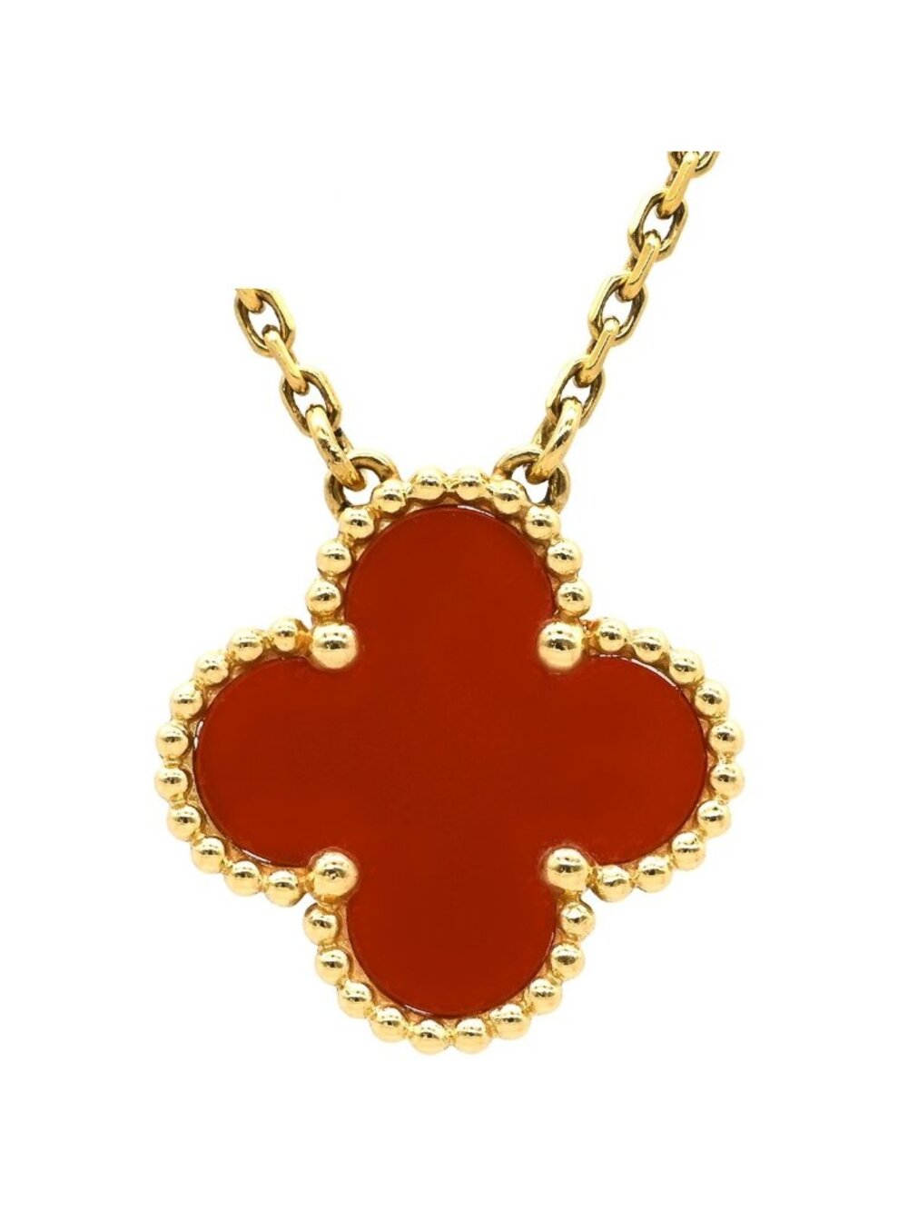 Van Cleef & Arpels Necklace Vintage Alhambra Pendant Red Yellow Gold 18k